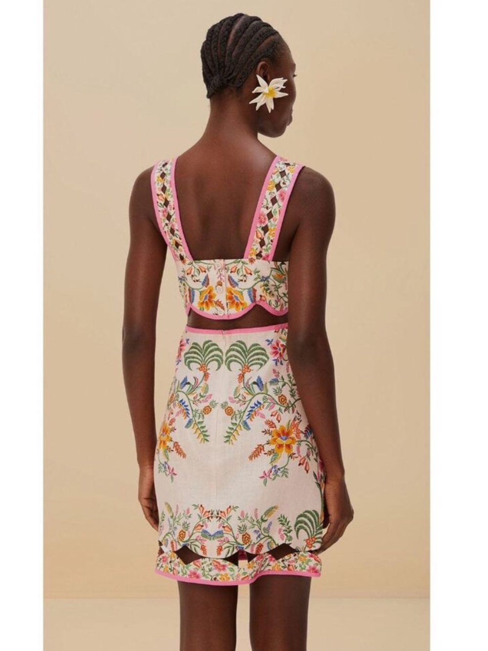 🦜 Anthropologie Farm Rio Delicate Forest Pink Floral Cut Out Dress XL - Picture 2 of 13